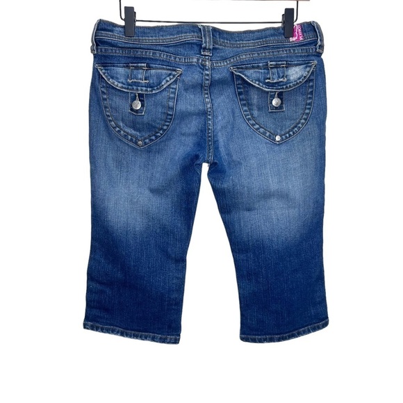 Y2K Vintage Playboy Denim Capris Button Detail Casual Denim Cropped Distressed - Picture 2 of 14